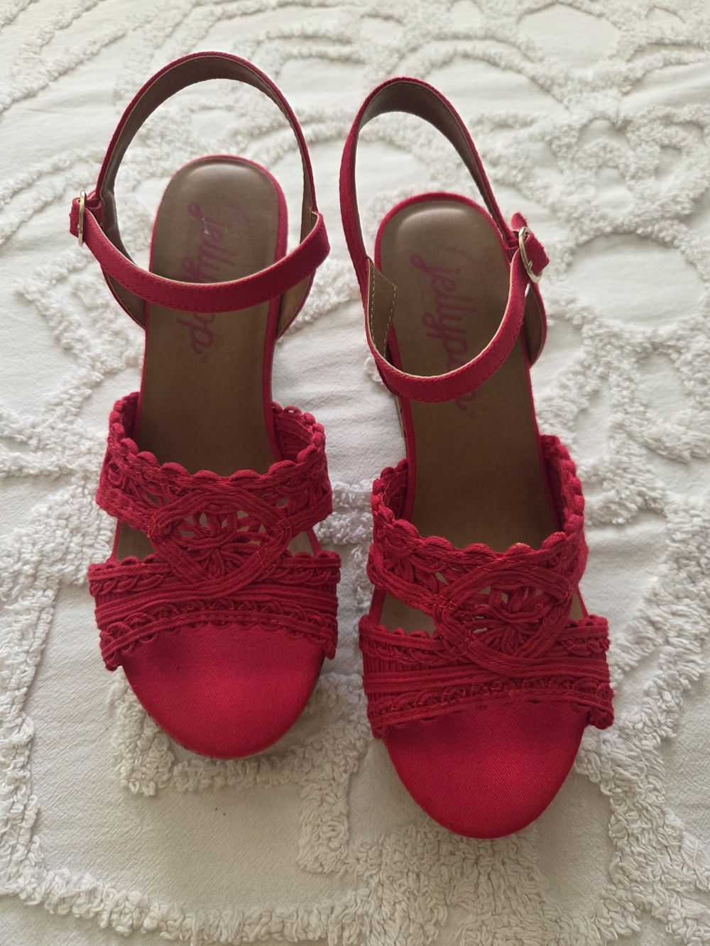 Jellypop Red Crochet Strap Heeled Sandals